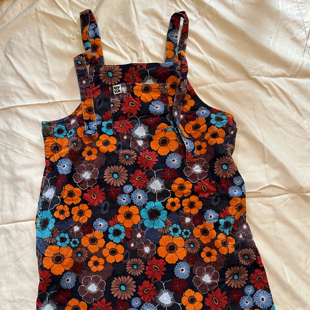 Lucy & Yak Floral Corduroy Midi Dress in Black, Orange, Red, Blue, Brown - Picture 3 of 6